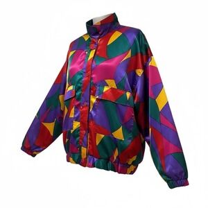 Vintage G. Oberti 80's Bright Abstract Oversized Satin Jacket Size XXXL One Size